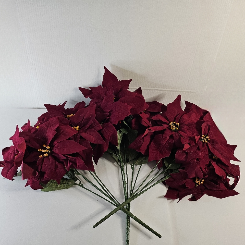 Ashland Burgundy Poinsettia Set Of 3 Deluxe Bush Christmas Decoration Home Decor